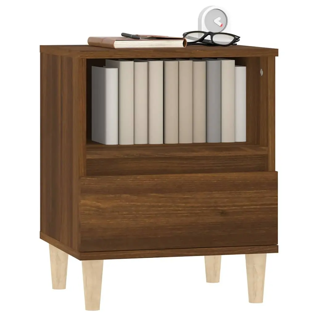 Bedside Cabinet Brown Oak Storage Nightstand Wooden Legs Drawer Compartment