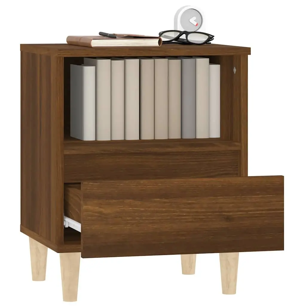 Bedside Cabinet Brown Oak Storage Nightstand Wooden Legs Drawer Compartment