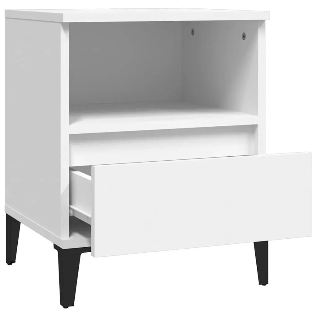 White Bedside Table 40x35x50cm Engineered Wood with Drawer and Compartment for Bedroom Storage