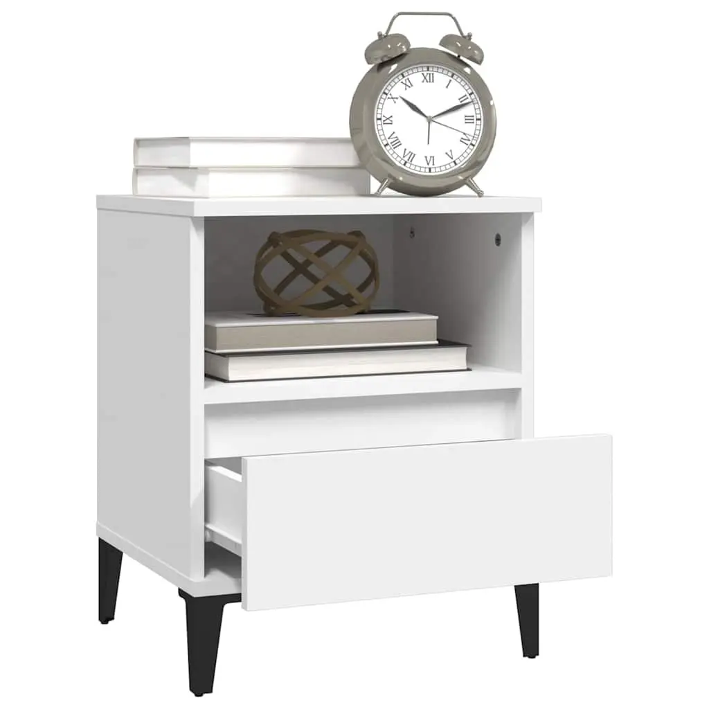 White Bedside Table 40x35x50cm Engineered Wood with Drawer and Compartment for Bedroom Storage