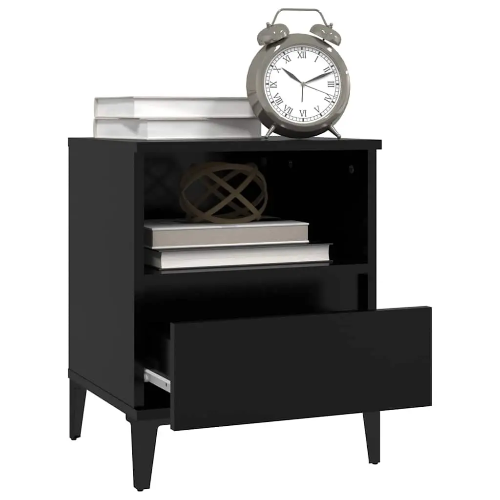 Bedside Cabinet Black Storage Nightstand with Drawer Compartment for Bedroom 40 x 35 x 50 cm