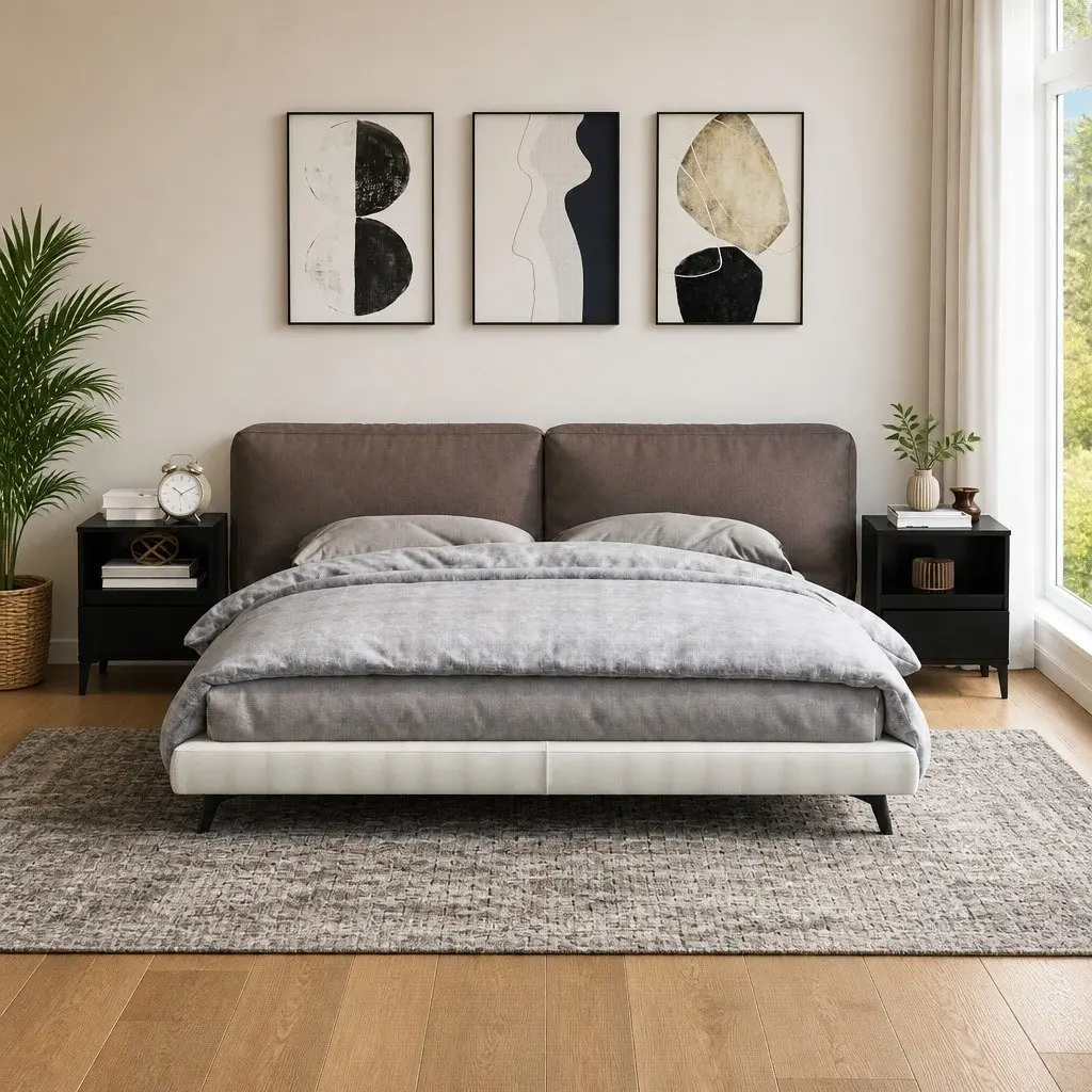 Bedside Cabinets 2 Piece Black Storage Nightstand with Drawers for Bedroom Use