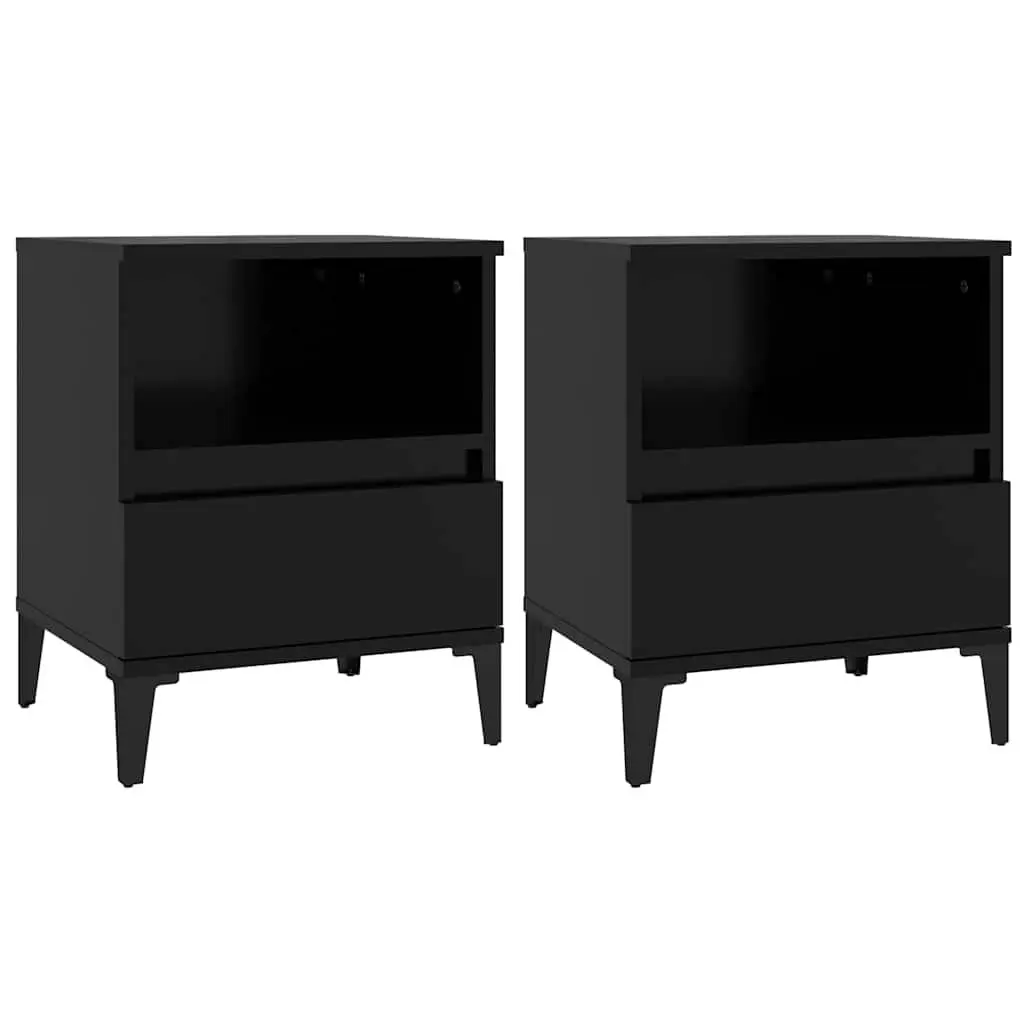 Bedside Cabinets 2 Piece Black Storage Nightstand with Drawers for Bedroom Use