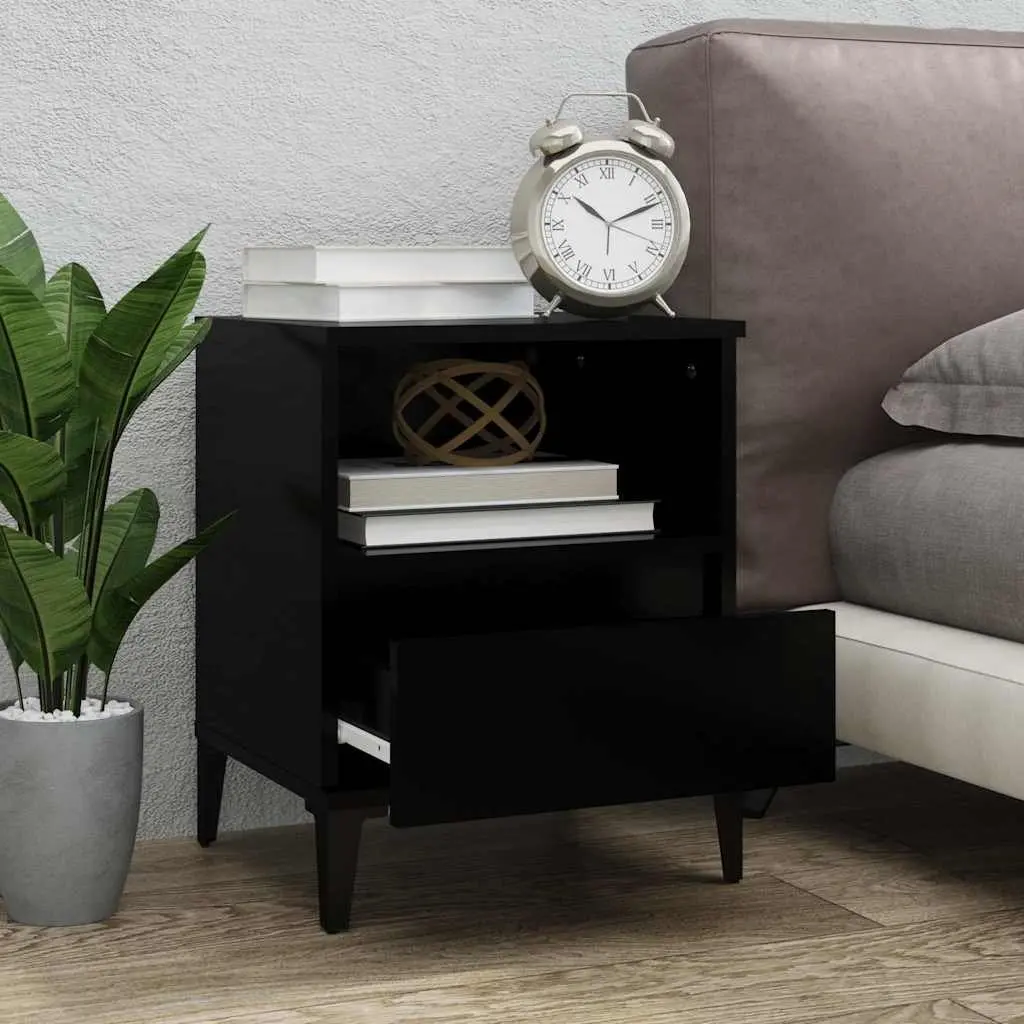 Bedside Cabinets 2 Piece Black Storage Nightstand with Drawers for Bedroom Use