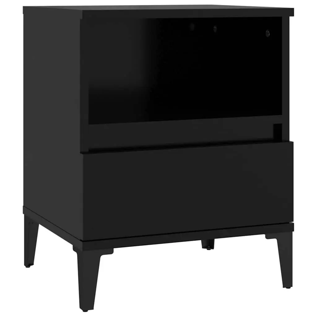 Bedside Cabinets 2 Piece Black Storage Nightstand with Drawers for Bedroom Use