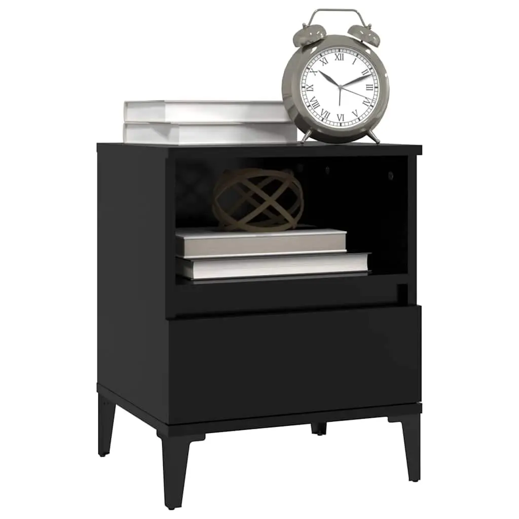 Bedside Cabinets 2 Piece Black Storage Nightstand with Drawers for Bedroom Use