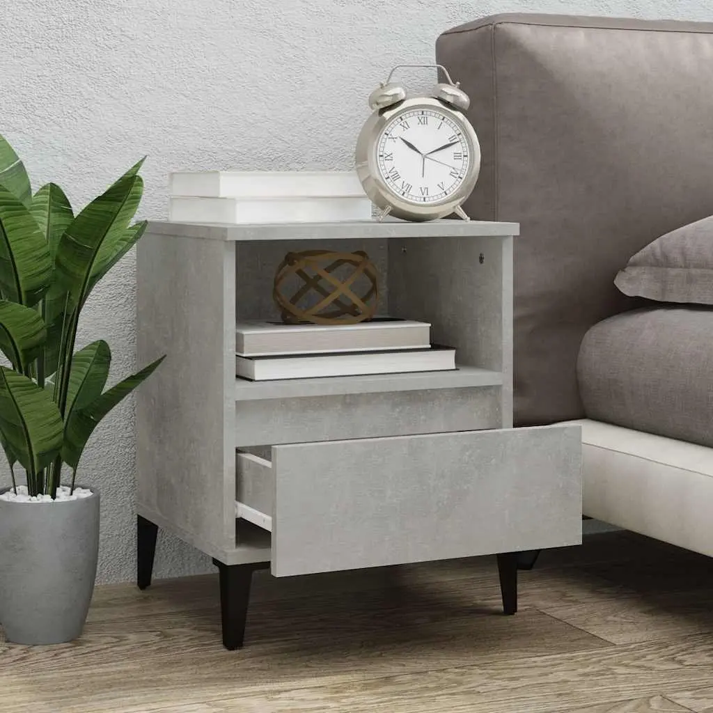 Bedside Cabinets Set of 2 Grey Engineered Wood Storage Nightstand with Drawer