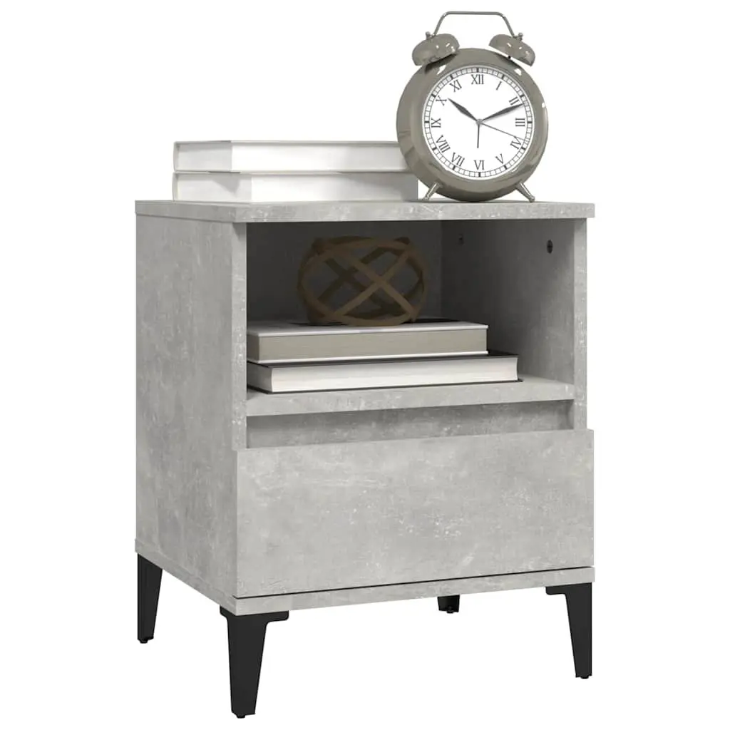 Bedside Cabinets Set of 2 Grey Engineered Wood Storage Nightstand with Drawer