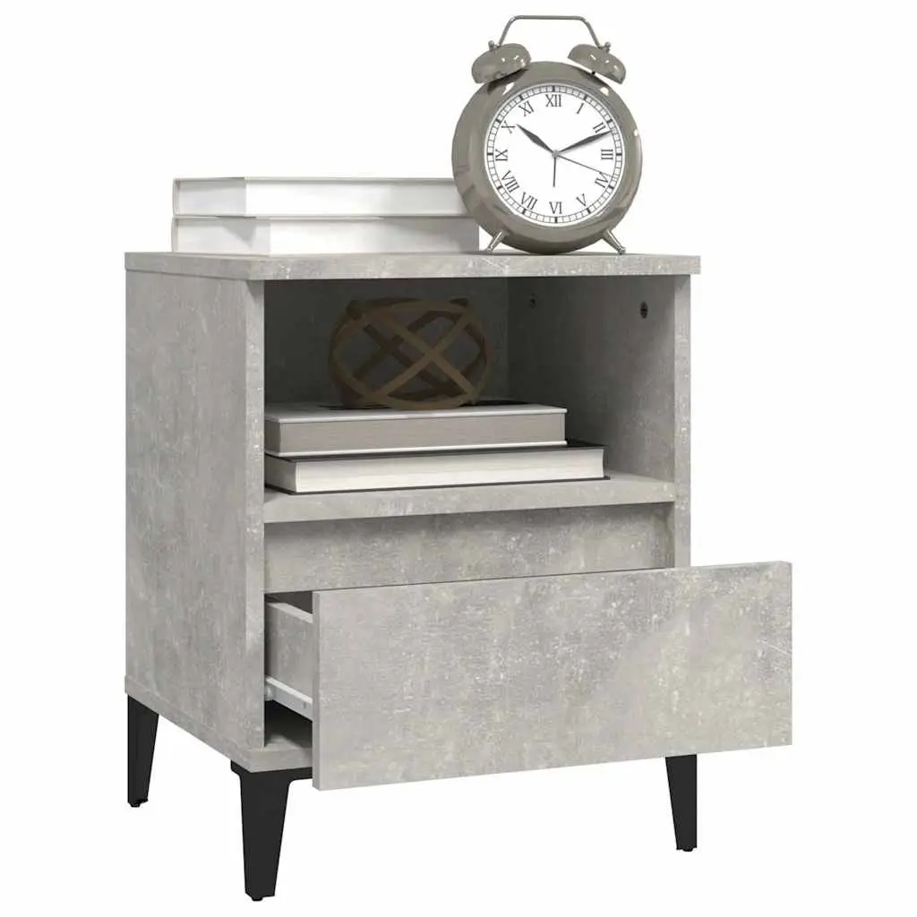 Bedside Cabinets Set of 2 Grey Engineered Wood Storage Nightstand with Drawer