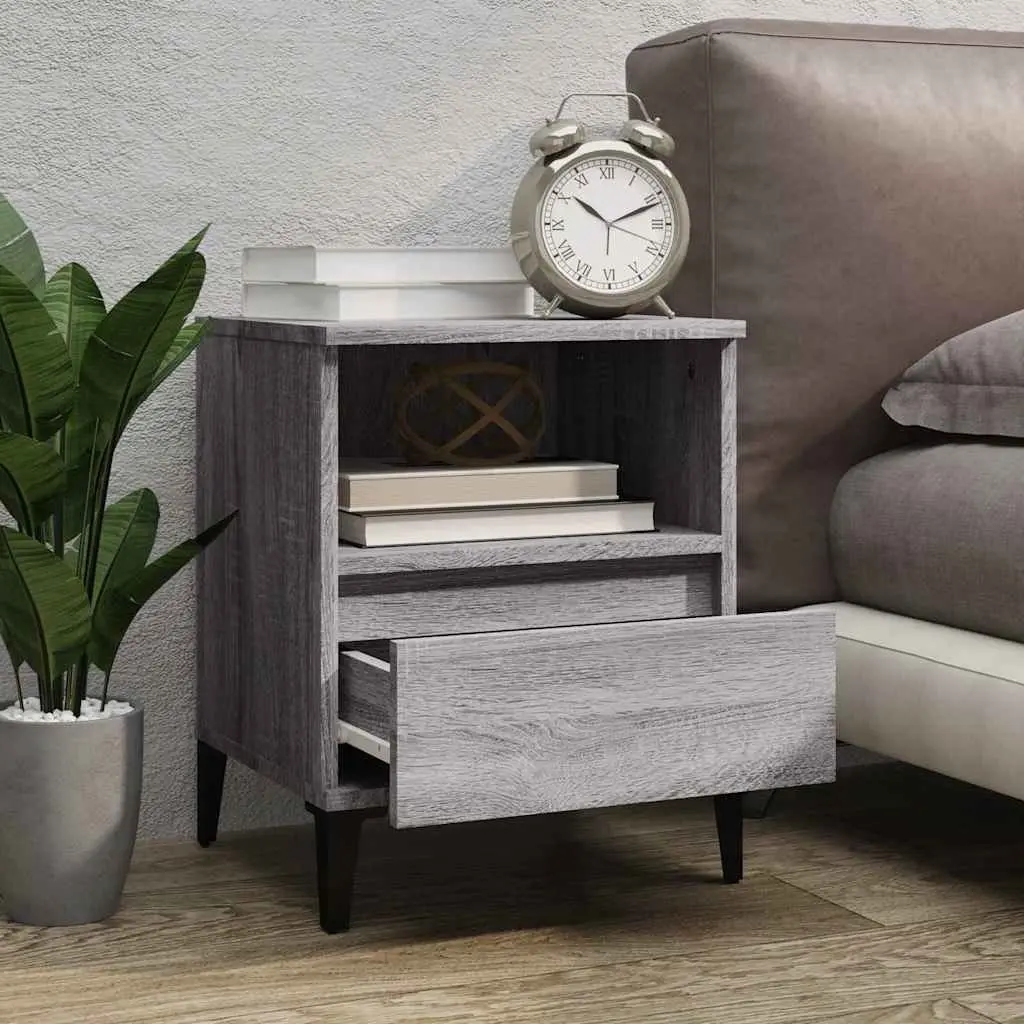 Bedside Cabinets 2 Pieces Grey Storage Organiser Nightstand Drawer Compartment