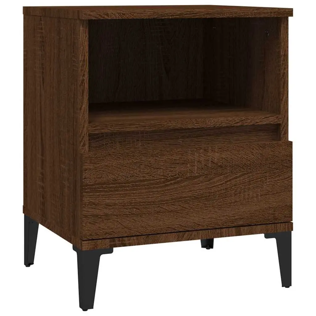 Brown Bedside Cabinets Set of 2 Storage Drawer Nightstands 40x35x50 cm with Metal Feet and Compartment for Home Bedroom Use