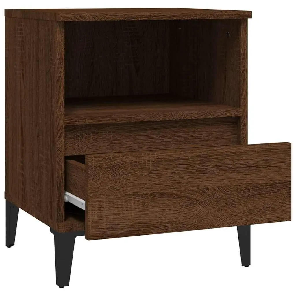 Brown Bedside Cabinets Set of 2 Storage Drawer Nightstands 40x35x50 cm with Metal Feet and Compartment for Home Bedroom Use