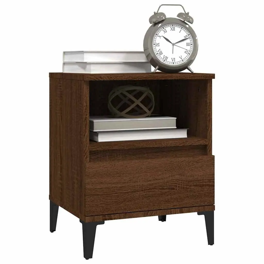 Brown Bedside Cabinets Set of 2 Storage Drawer Nightstands 40x35x50 cm with Metal Feet and Compartment for Home Bedroom Use