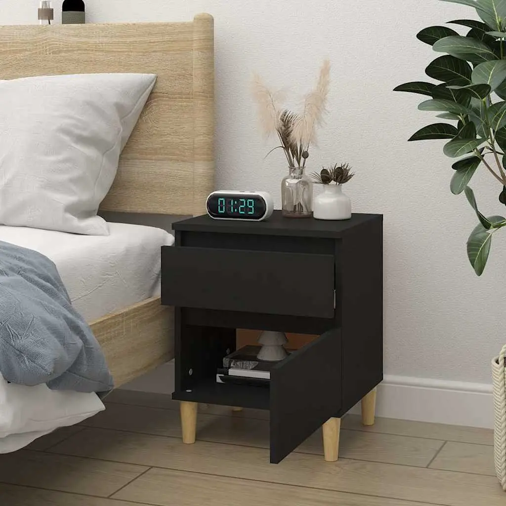 Bedside Cabinet Black Storage Nightstand End Table Bedroom Furniture Organizer