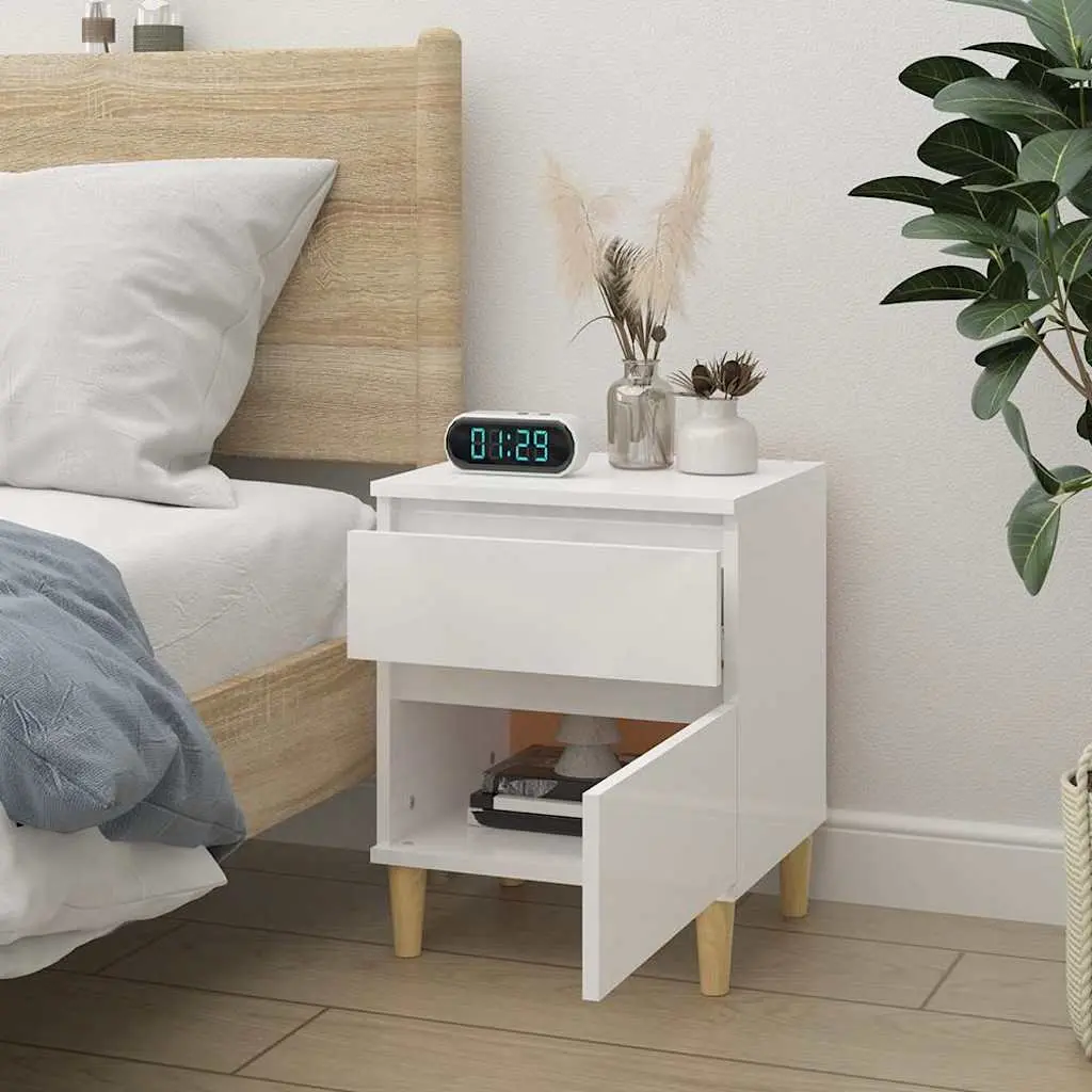 Bedside Cabinet White High Gloss Storage Nightstand Bedroom 40 x 35 x 50 cm