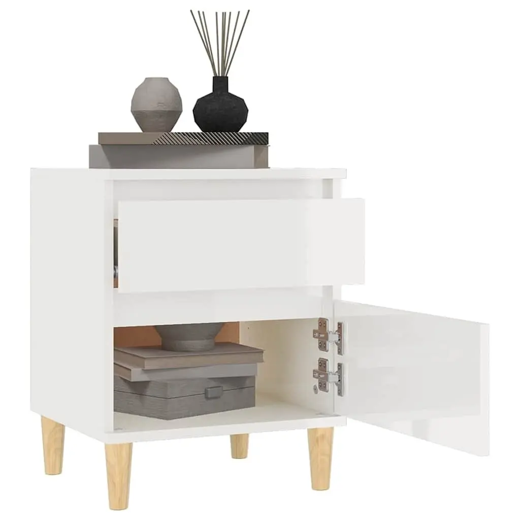 Bedside Cabinet White High Gloss Storage Nightstand Bedroom 40 x 35 x 50 cm