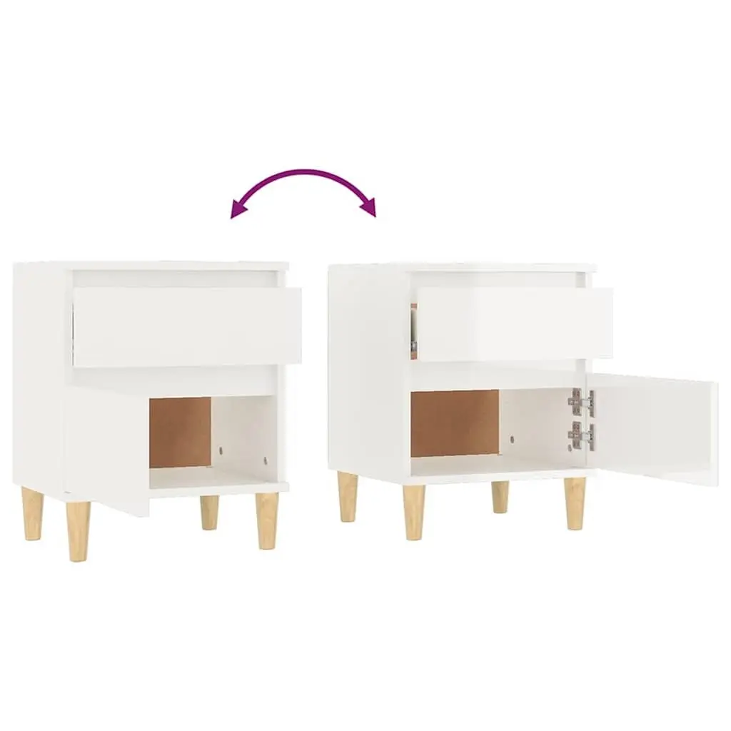 Bedside Cabinet White High Gloss Storage Nightstand Bedroom 40 x 35 x 50 cm