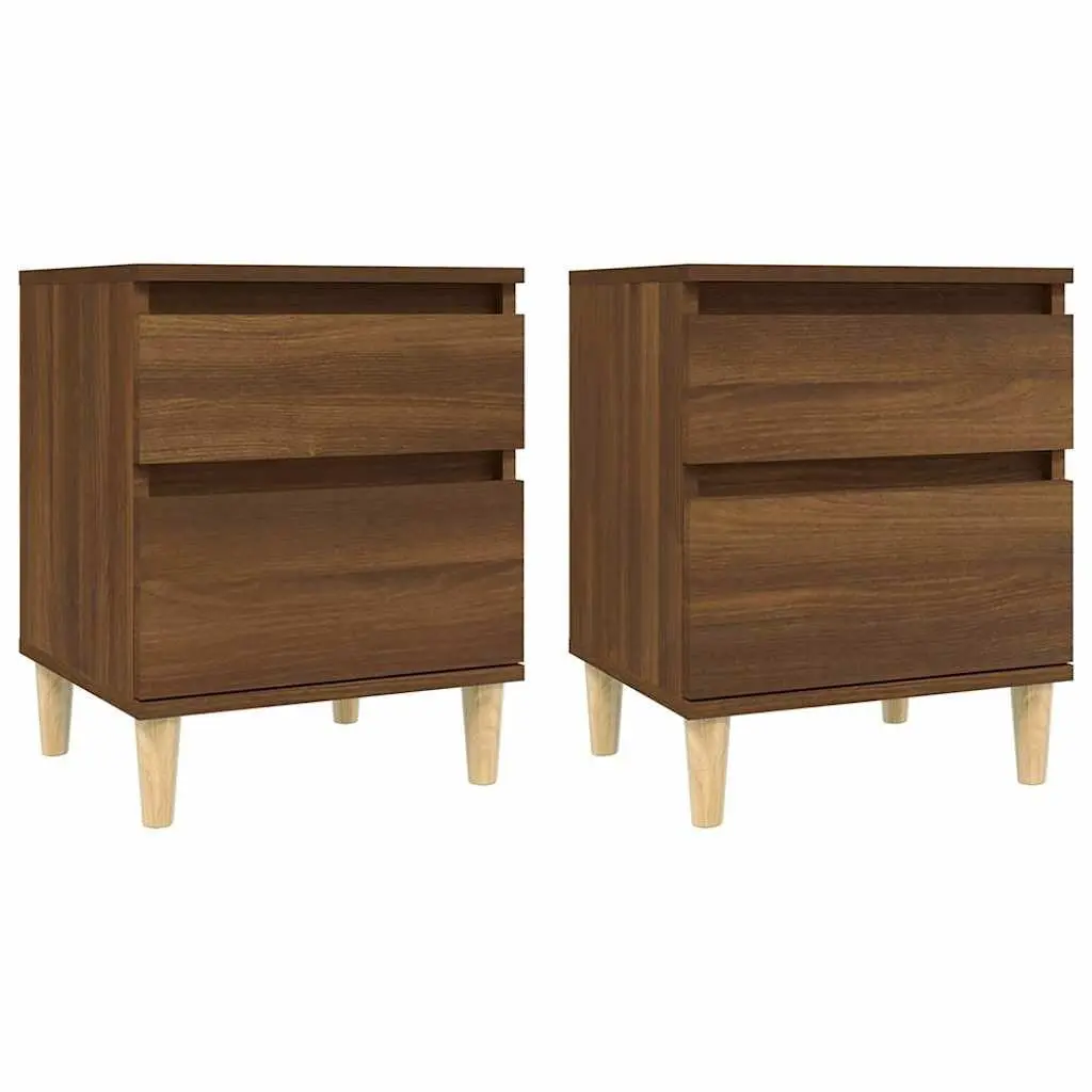 Brown Oak Nightstand Storage Cabinets