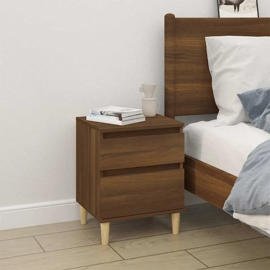 Brown Oak Nightstand Storage Cabinets