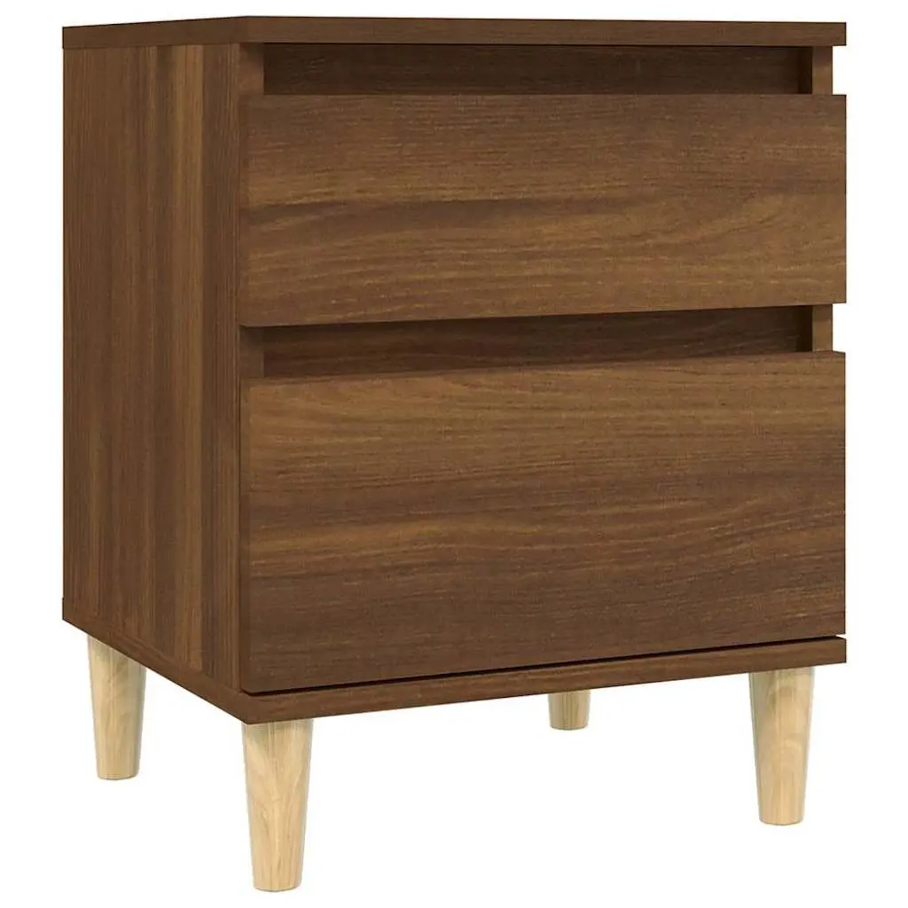 Brown Oak Nightstand Storage Cabinets