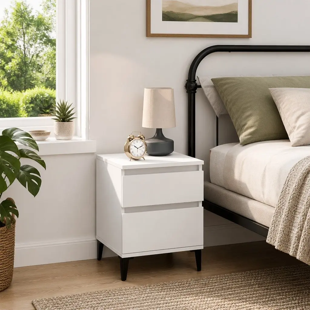 Bedside Cabinet White Storage Unit Bedroom 40 x 35 x 50 cm