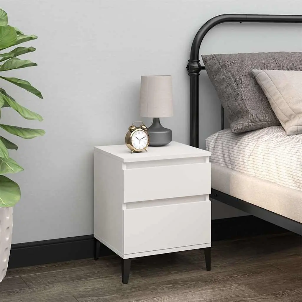 Bedside Cabinets Storage 2 Piece White Engineered Wood Bedroom Nightstands