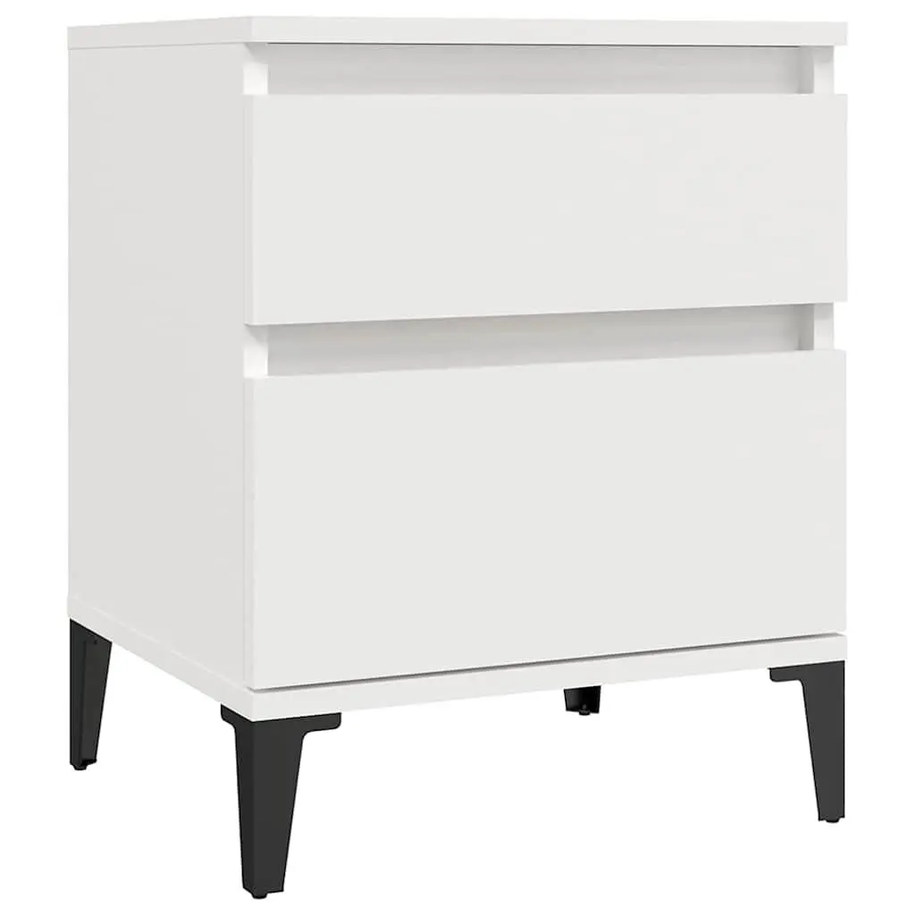 Bedside Cabinets Storage 2 Piece White Engineered Wood Bedroom Nightstands