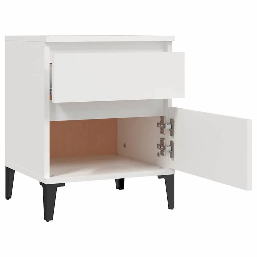 Bedside Cabinets Storage 2 Piece White Engineered Wood Bedroom Nightstands