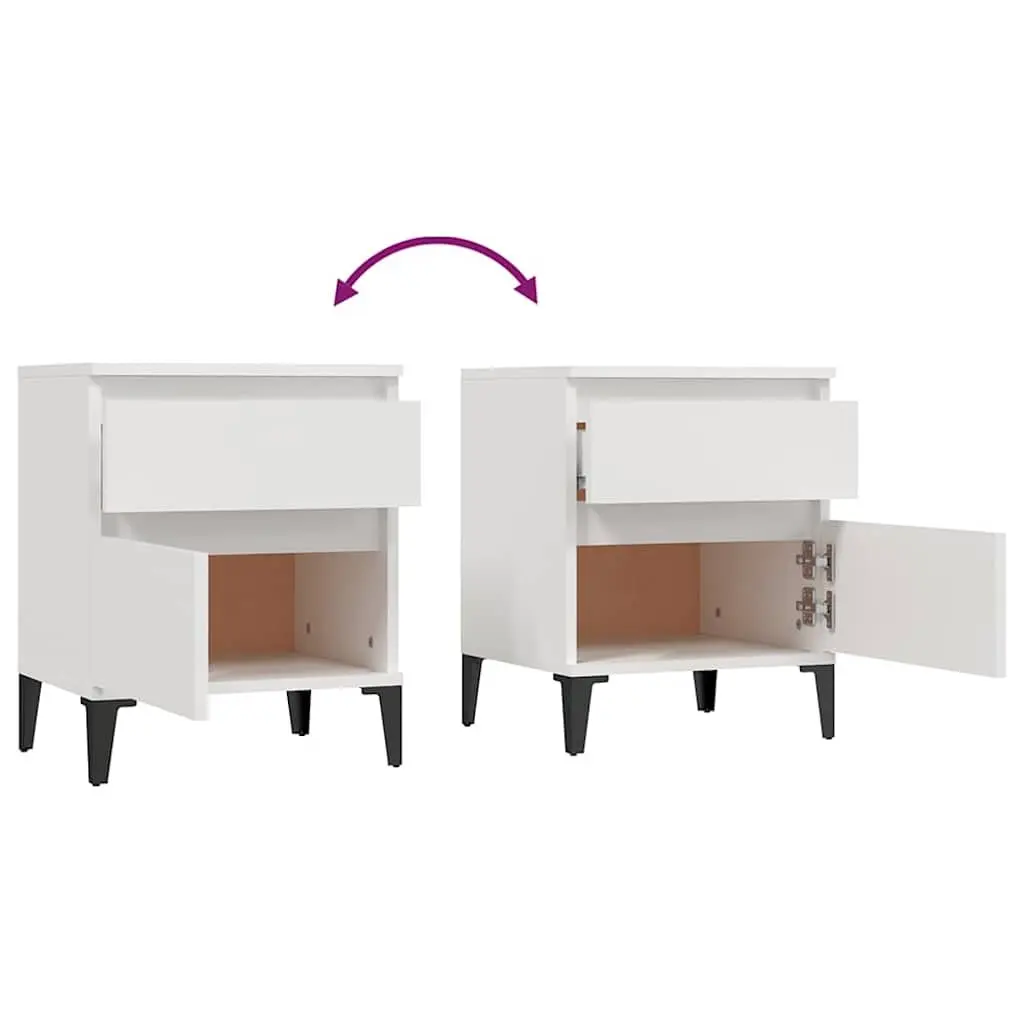 Bedside Cabinets Storage 2 Piece White Engineered Wood Bedroom Nightstands