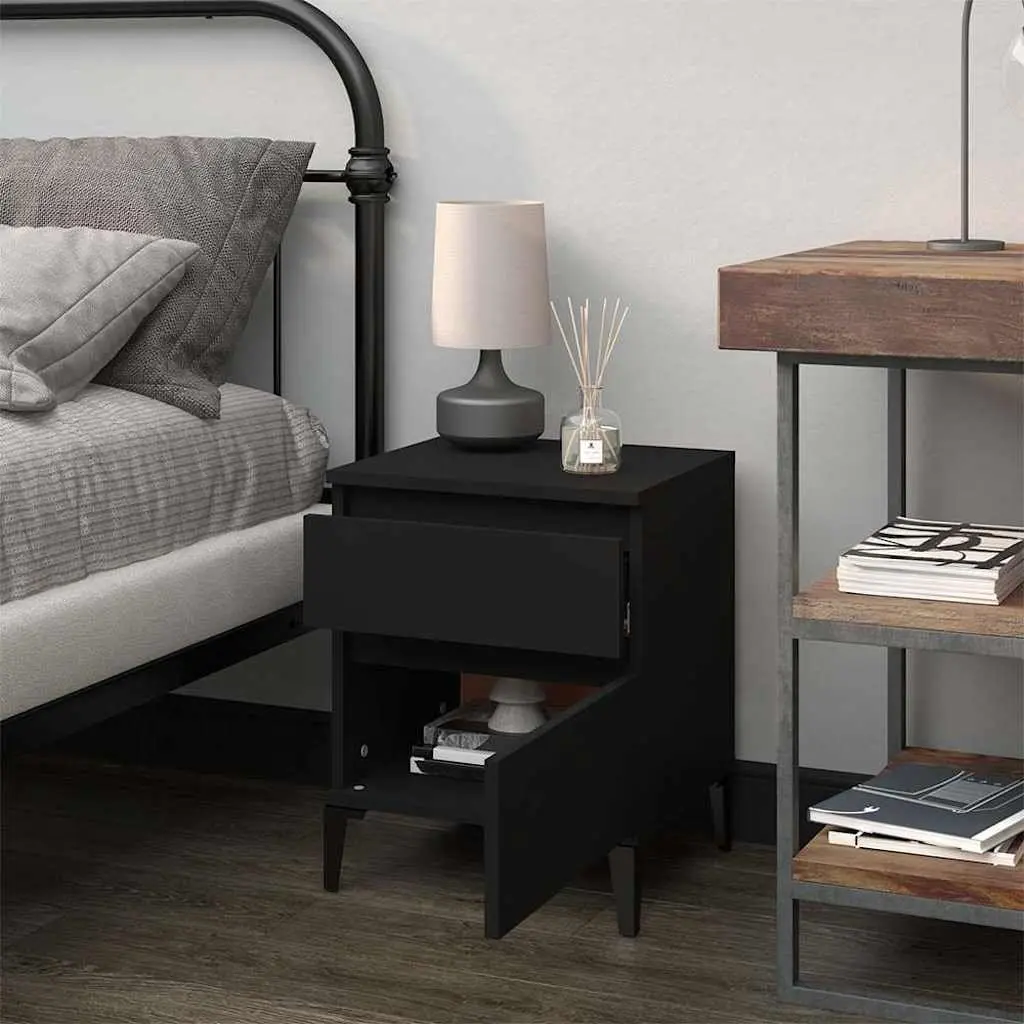 Bedside Cabinet Storage Black Nightstand Bedroom Furniture Organiser