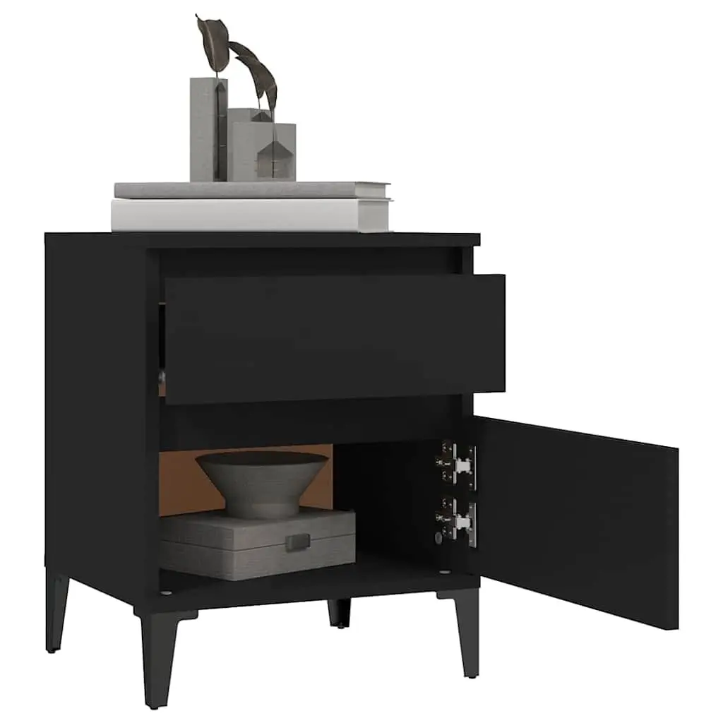 Bedside Cabinet Storage Black Nightstand Bedroom Furniture Organiser