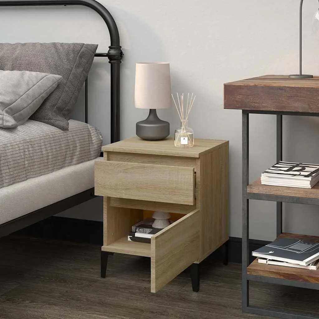Bedside Cabinet Storage Organizer Brown Wooden Nightstand Side Table Bedroom