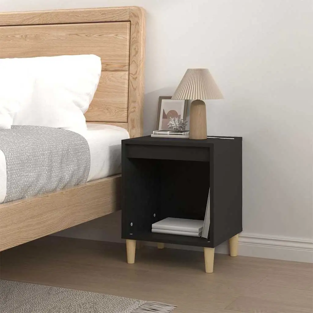 Engineered Wood Nightstand Storage Table for Bedroom in Black 40x35x50cm