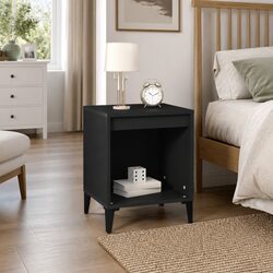 Black Bedside Cabinet: 40x35x50cm, Engineered Wood
