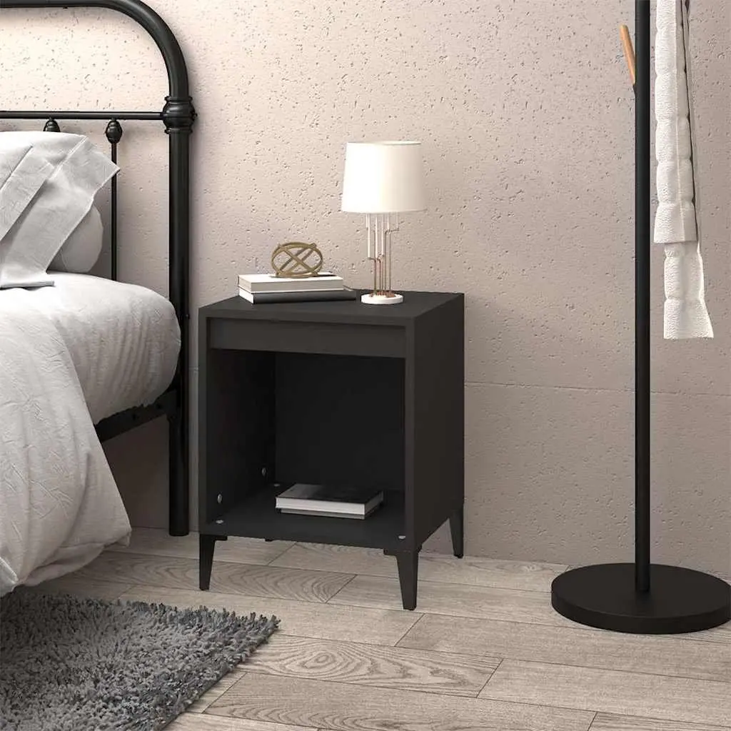 Bedside Cabinet Black Bedroom Nightstand Storage Table Organiser 40x35x50cm