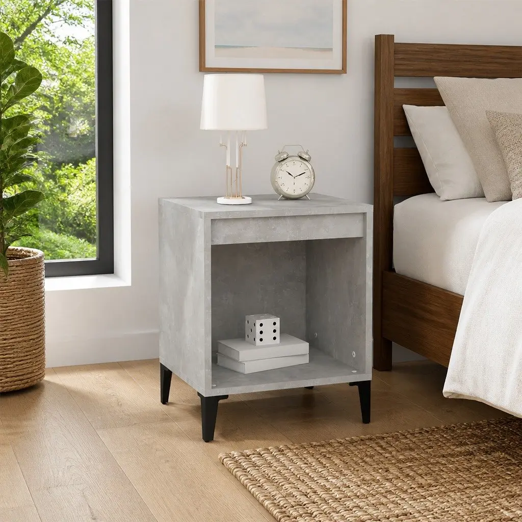 Bedside Cabinet Grey Nightstand Storage Organiser Bedroom 40W x 35D x 50H cm