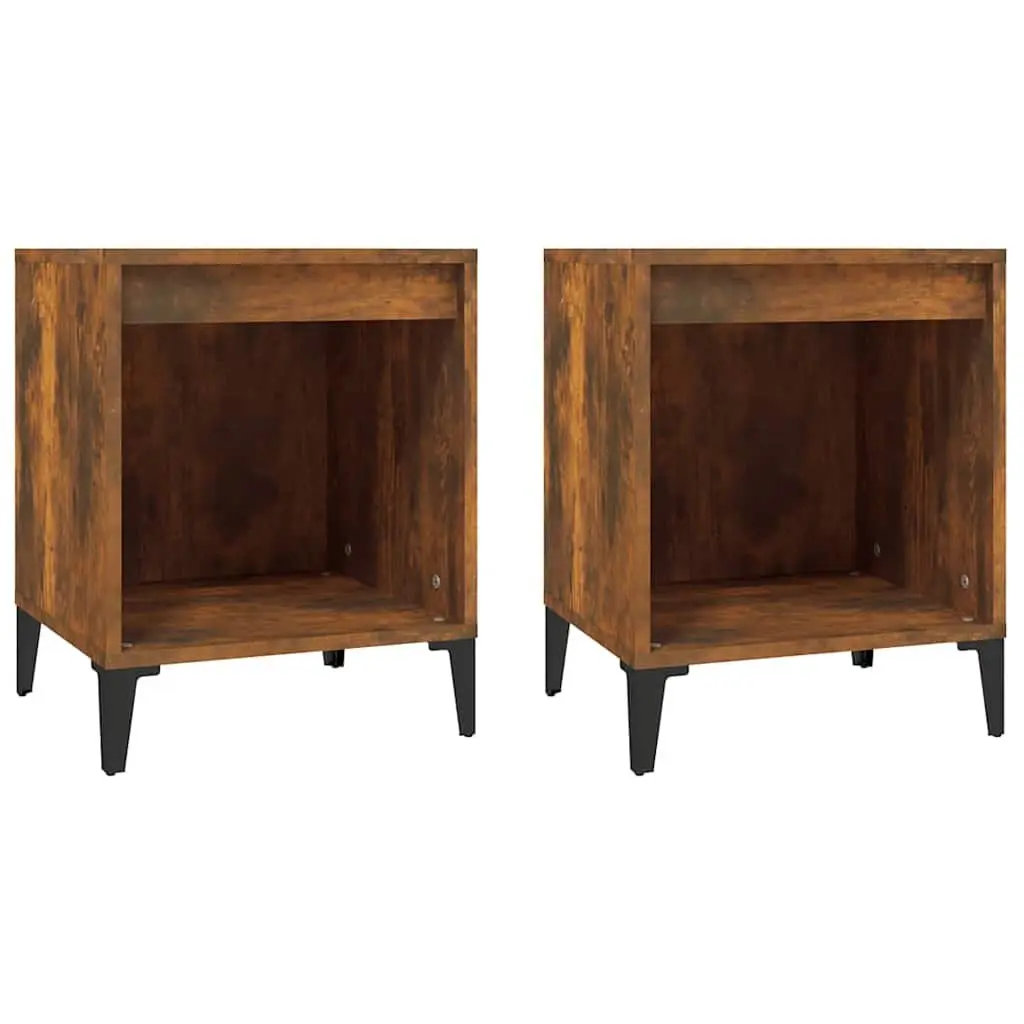 Bedside Cabinets 2 Piece Brown Smoked Oak Engineered Wood Bedroom Storage Tables