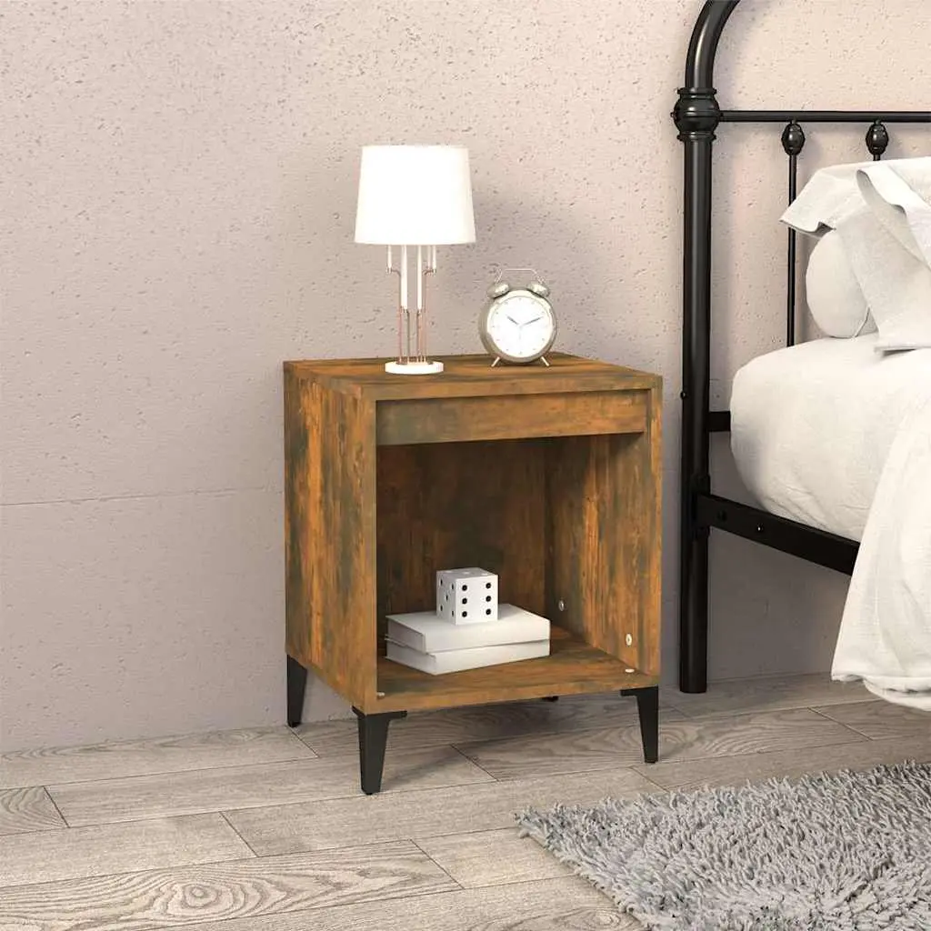 Bedside Cabinets 2 Piece Brown Smoked Oak Engineered Wood Bedroom Storage Tables