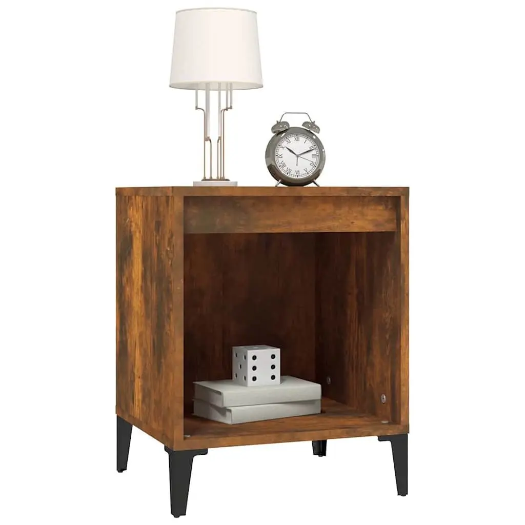 Bedside Cabinets 2 Piece Brown Smoked Oak Engineered Wood Bedroom Storage Tables