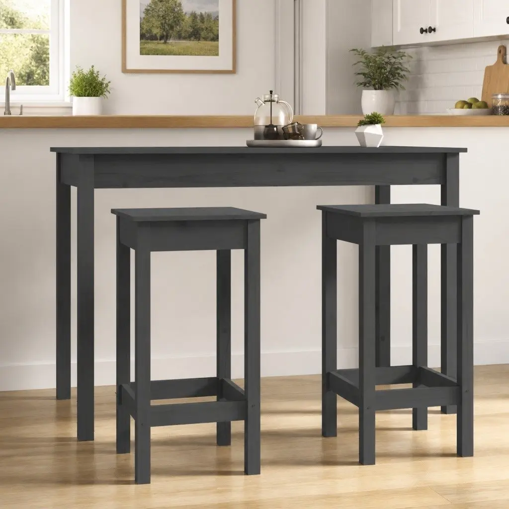 Bar Chairs Kitchen Dining Room 2 pcs Grey Backless Solid Pine Wood