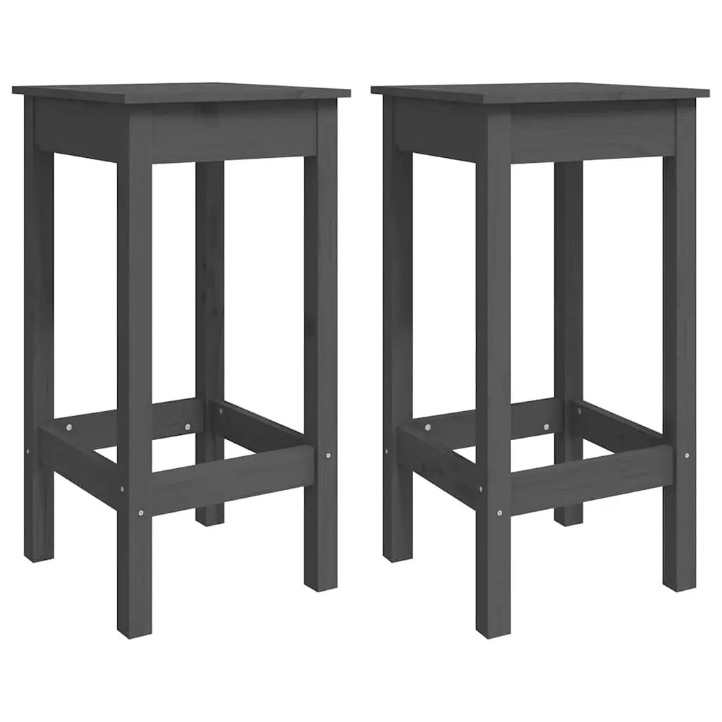Bar Chairs Kitchen Dining Room 2 pcs Grey Backless Solid Pine Wood