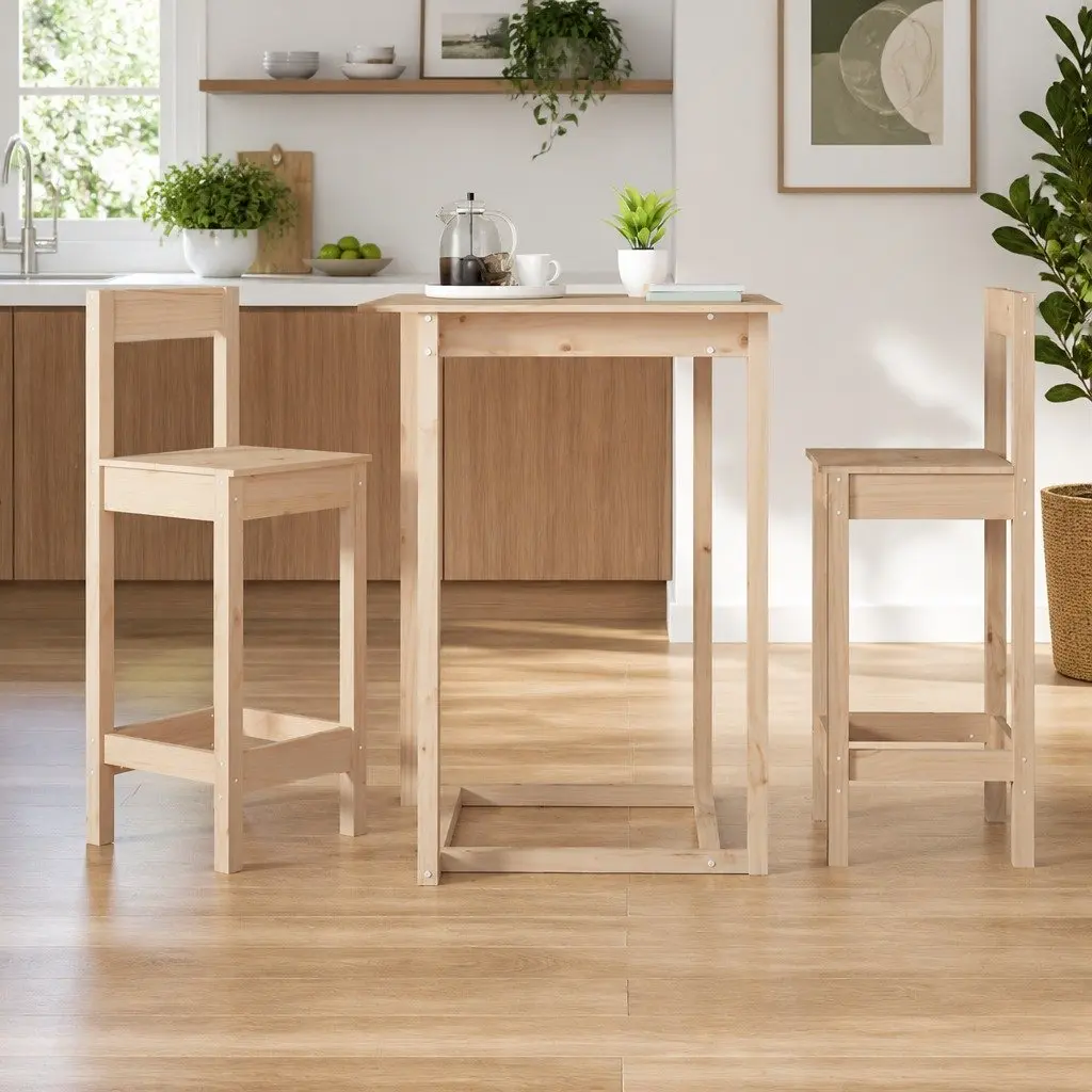Bar Stools Kitchen Dining Room 2 pcs Solid Wood Pine Brown Rustic