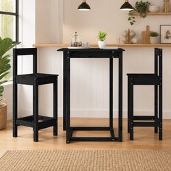 Bar Stools 2 pcs Black Kitchen Dining Chairs Solid Wood Pine Backless