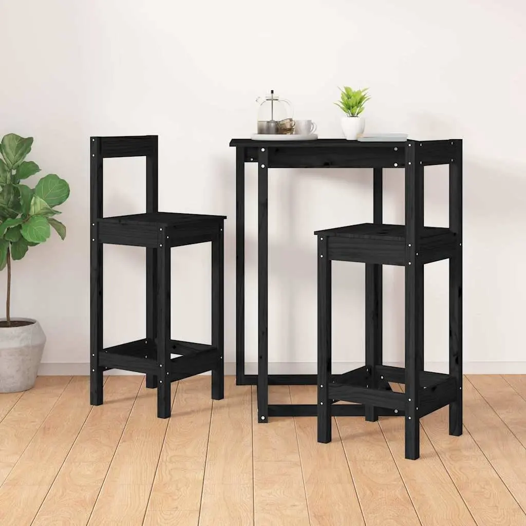 Bar Stools 2 pcs Black Kitchen Dining Chairs Solid Wood Pine Backless