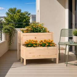 2-Tier Wooden Planter Box - 84.5 x 84 x 75 cm, Brown