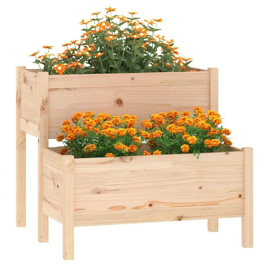 Wooden Planter 2-Tier Raised Flower Bed Box Garden Patio Balcony Brown 84.5 x 84 x 75 cm