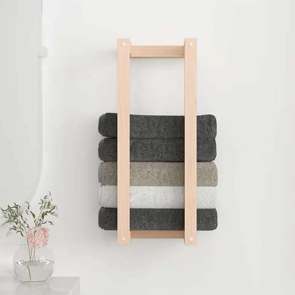 Towel Rack Wall Mounted 23x18x60 cm Solid Pine Wood Bathroom Storage Shelf