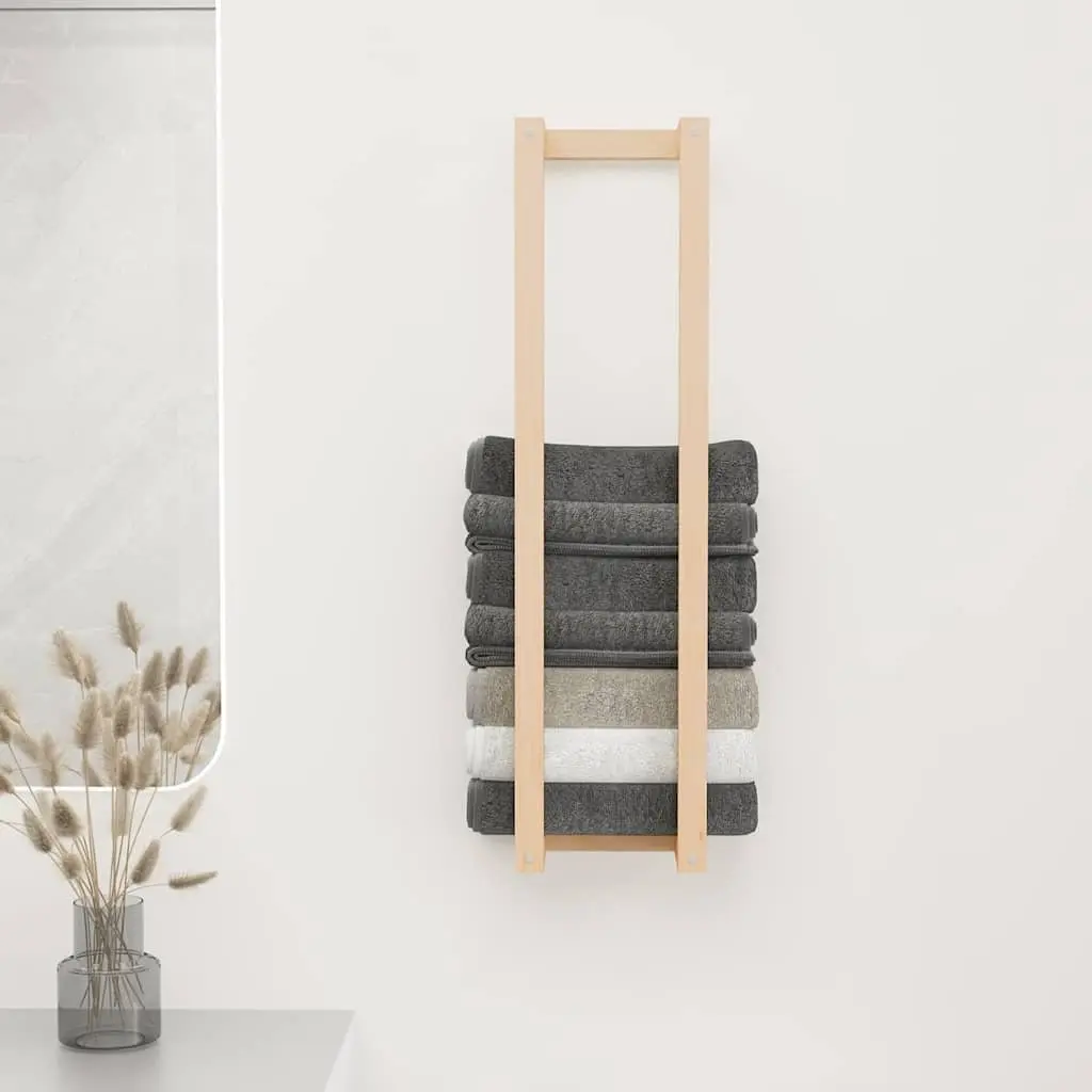 Towel Rack Wall-Mounted Bathroom Storage Shelf Solid Wood Pine Brown 23x18x90cm