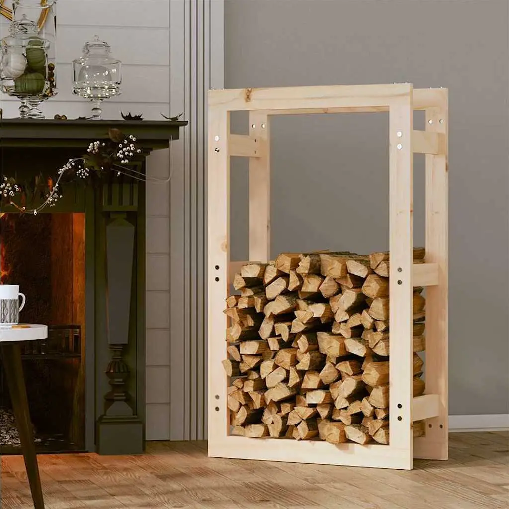 Firewood Rack 60x25x100cm Solid Pine Wood Log Holder Storage Stand Fireplace