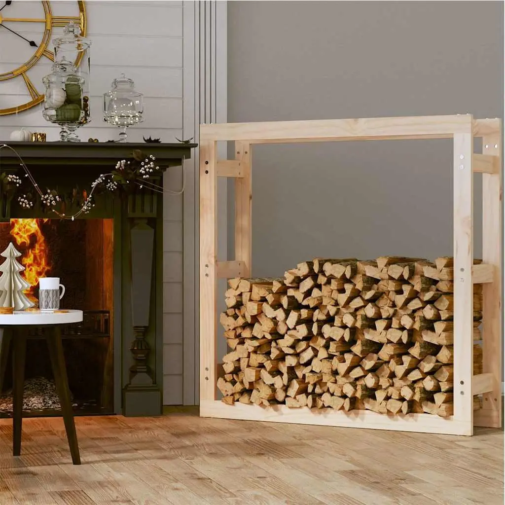 Solid Wood Firewood Rack Log Storage Stand Fireplace Accessories 100x25x100cm